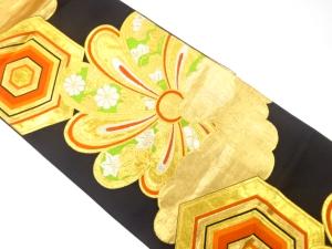 アンティーク　雲に菊・亀甲模様織り出し袋帯（着用可）